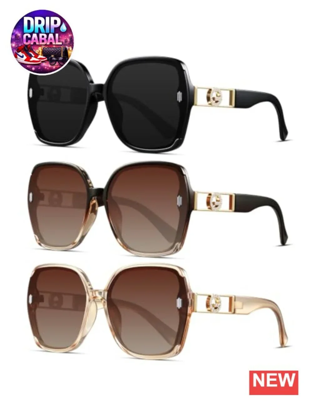 3 Pack Retro Oversized Square Sunglasses Women UV400 Protection Plastic Frame